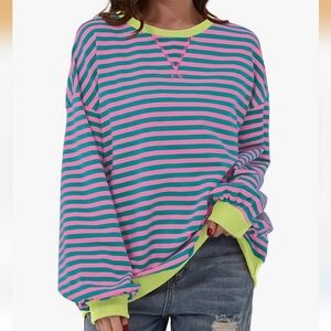 Free People DUPE - Pink/Green Stripe Crewneck - Size Sm/Med